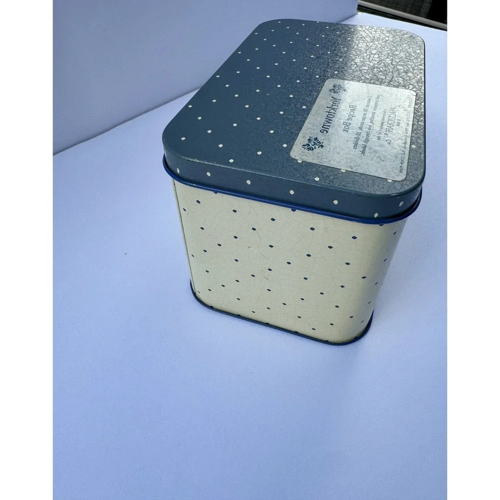 Pfaltzgraff Yorktowne Recipe Box Metal Tin Blue Floral Vintage Potpourri Press